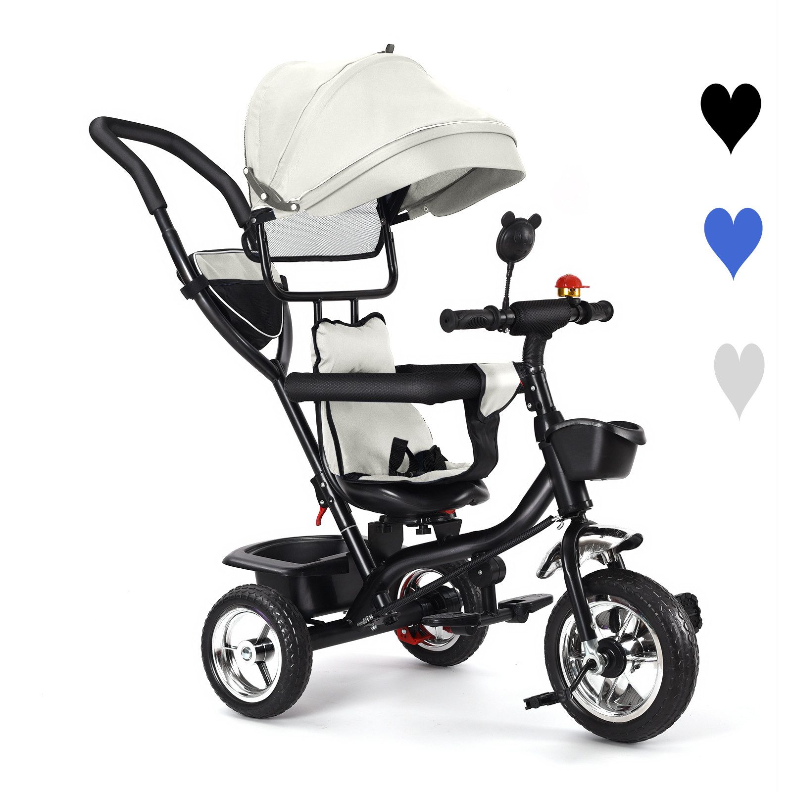 JEOBEST Dreirad-Kinderwagen Dreirad 4 in1 Kinderdreirad Kinder Fahrrad mit Schubstange, Schubstange +Klappverdeck +Drehbarer Sitz +Schubstange +Getränkehalter