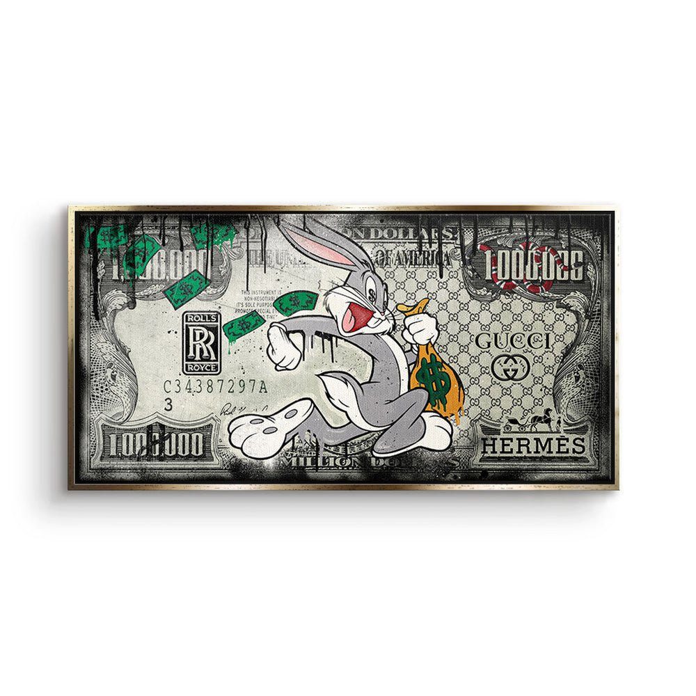 DOTCOMCANVAS® Leinwandbild, Leinwandbild Fast Bunny xxl Motiv mit premium Rahmen goldener Rahmen | Leinwandbilder