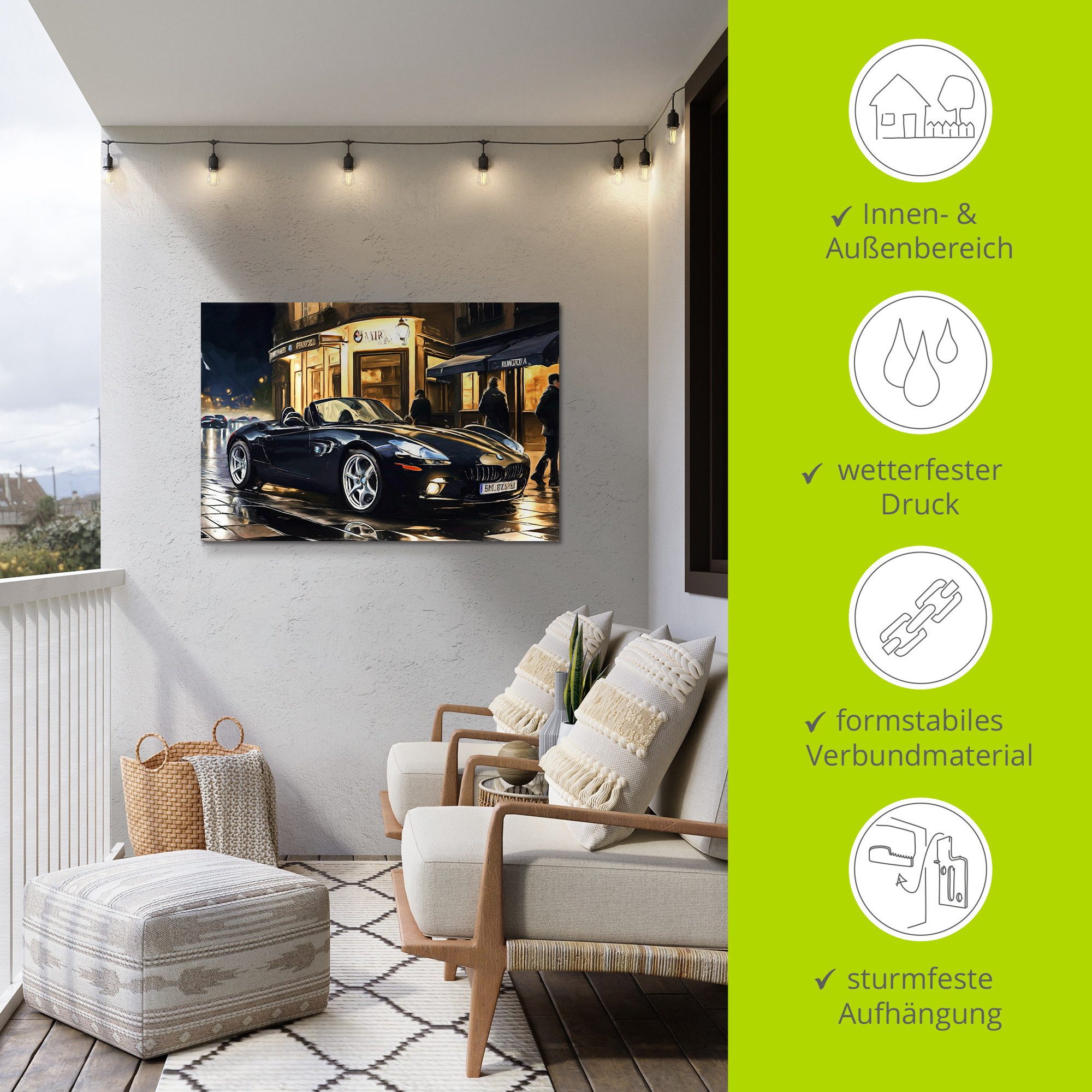 Artland Wandbild BMW Z8 nachts in Paris, Auto (1 St), als Alubild, Leinwandbild, Poster, Wandaufkleber in verschied. Größen