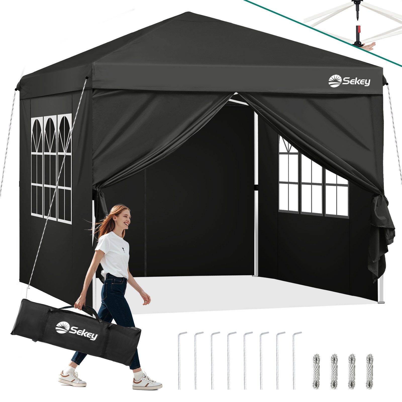 Sekey Faltpavillon 3x3 mit Seitenteilen wasserdicht, Pavillon winterfest un günstig online kaufen