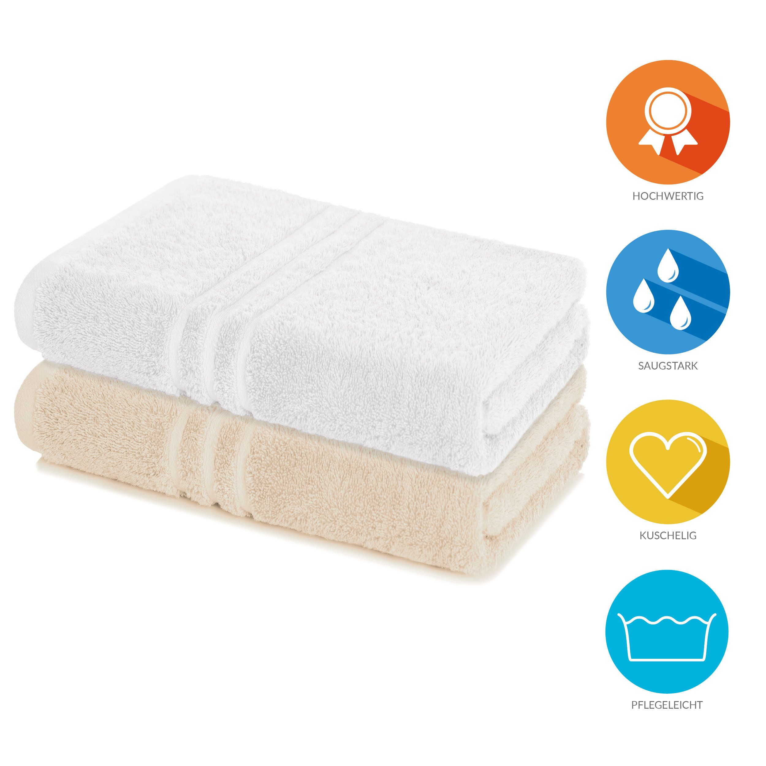Lavea Badetuch Elena 2er Set Badetücher 100x150 cm, Duschtuch, 500 g/m² Frottier, weich & saugstark, pflegeleicht