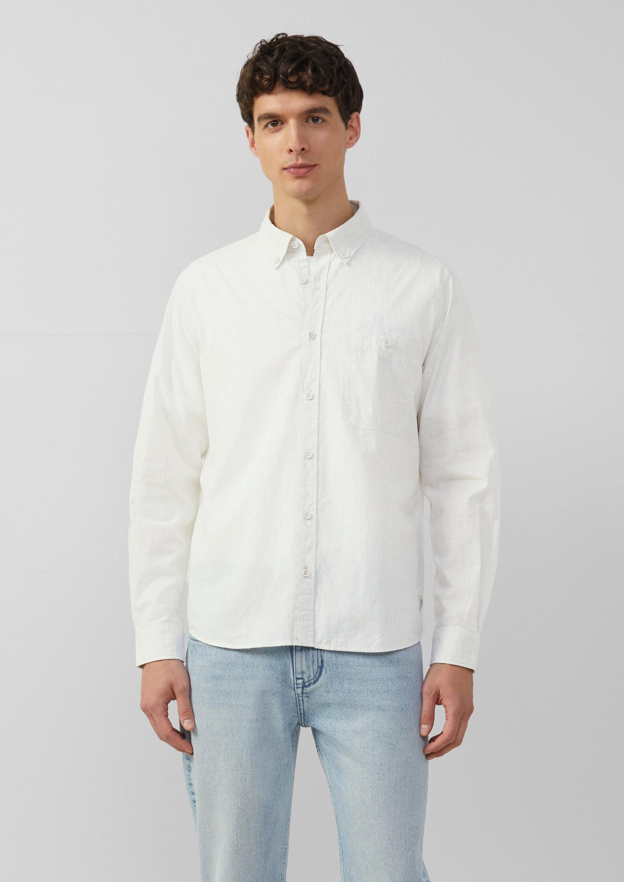 s.Oliver Langarmhemd Hemd Regular Fit: Meliertes Baumwoll-Hemd mit Button-Down-Kragen