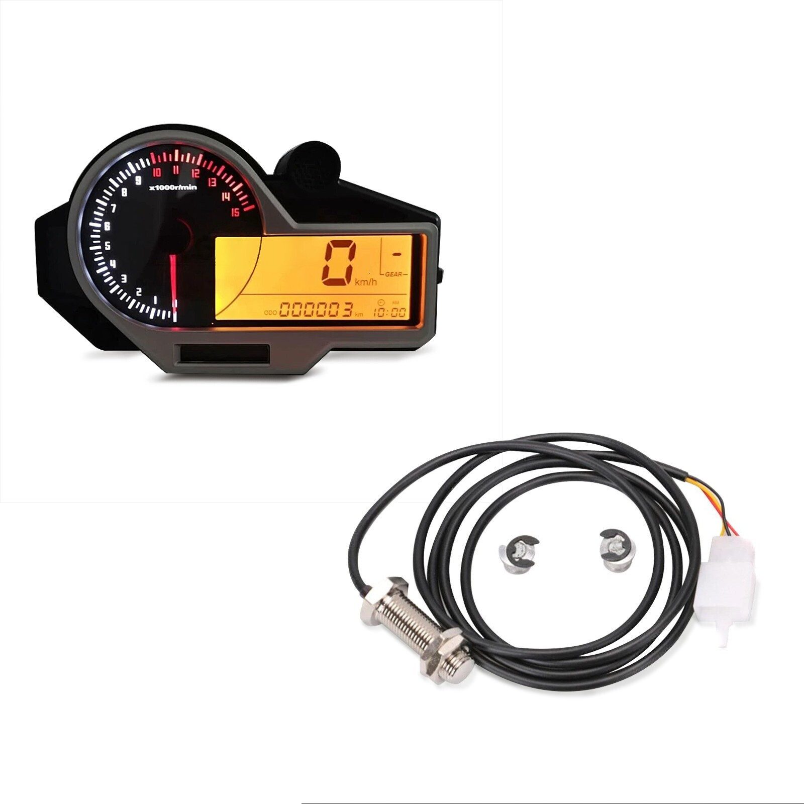 Zaddox Motor-Schutzhülle Set: Motorrad Tachometer digital # SM18 Drehzahlmesser LCD + Tachosens