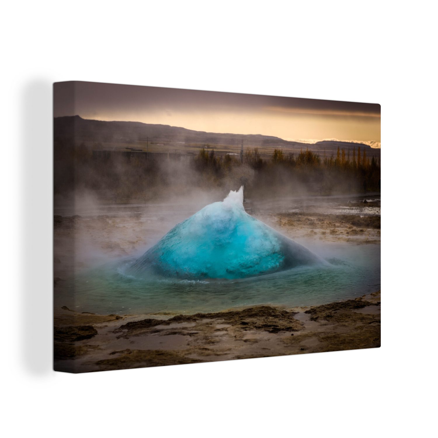 OneMillionCanvasses® Leinwandbild Der aufsteigende Geysir im europäischen Island, (1 St), Wandbild Leinwandbilder, Aufhängefertig, Wanddeko, 30x20 cm | Leinwandbilder