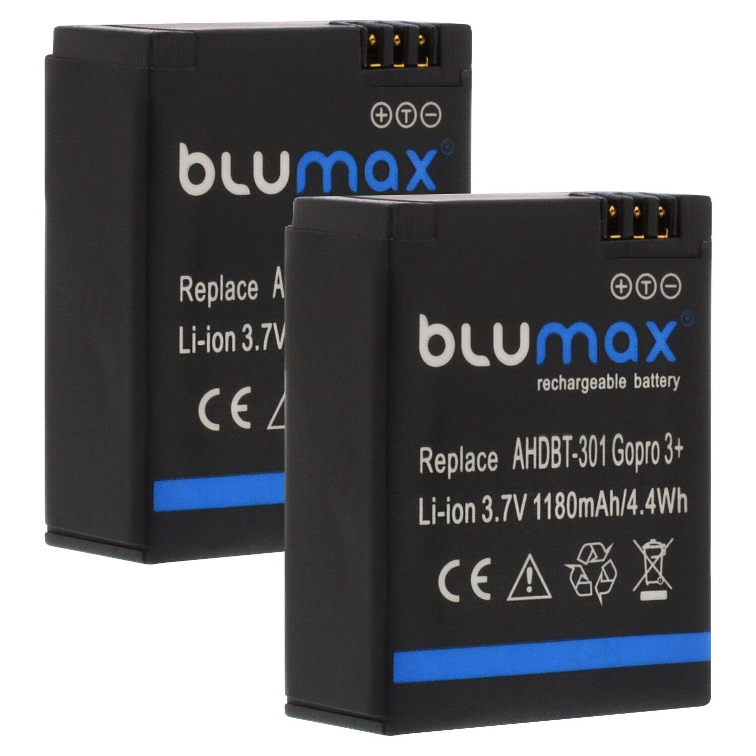Blumax Set GoPro Lader 1180 AHDBT-301 für Kamera-Akku Hero3 mAh mit