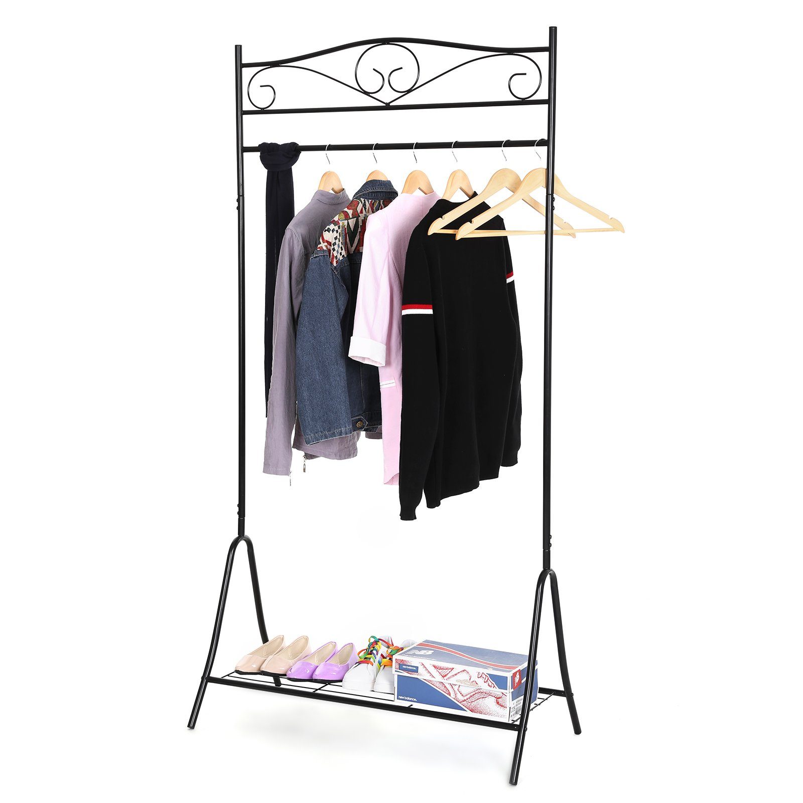 SONGMICS Kleiderständer HSR01, Garderobenständer, Kleiderständer mit Schuhablage, aus Metal