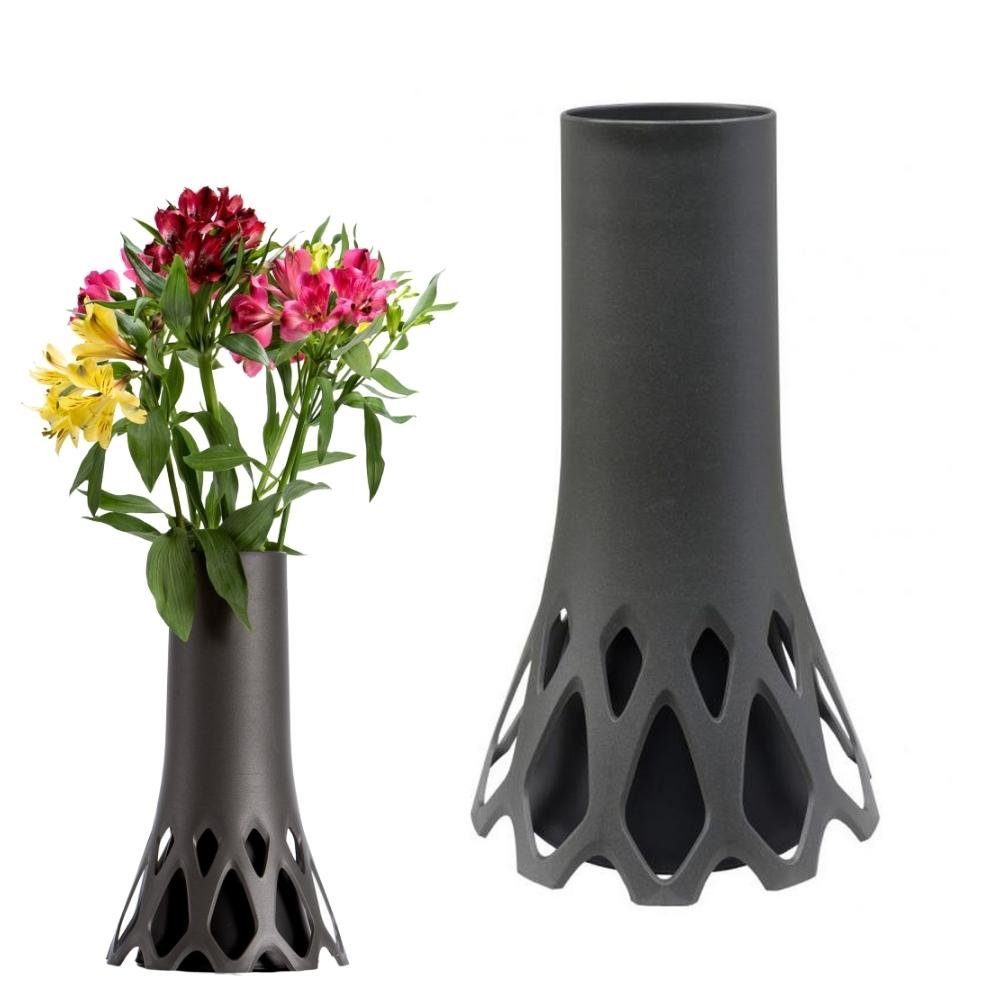 GarPet Bodenvase Grabvase Roseta mit Sockel Gewicht Friedhof Vase Grabschmuck anthrazit