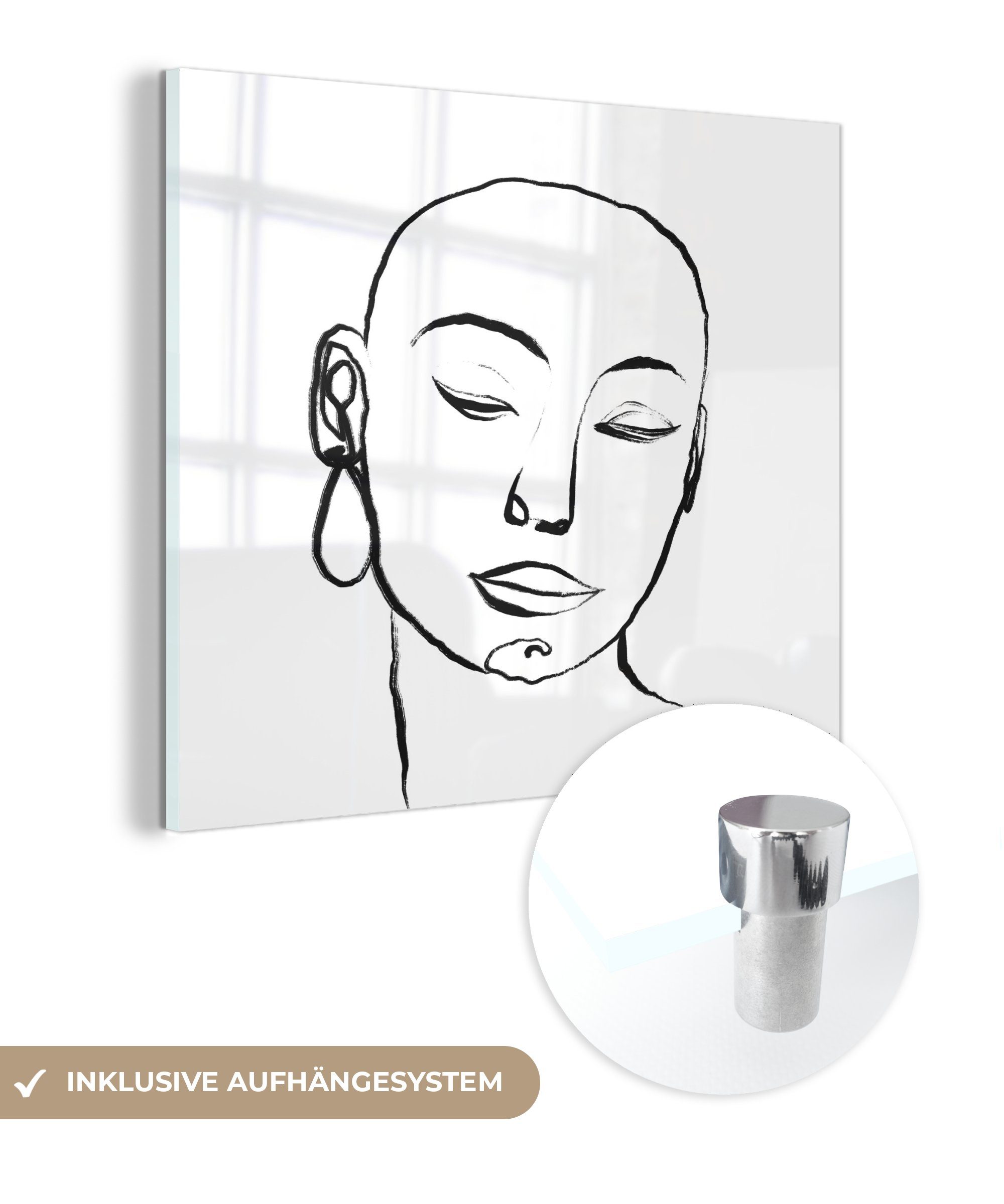 MuchoWow Acrylglasbild Frau - Porträt - Schwarz - Weiß, (1 St), Glasbilder - Bilder auf Glas Wandbild - Foto auf Glas - Wanddekoration