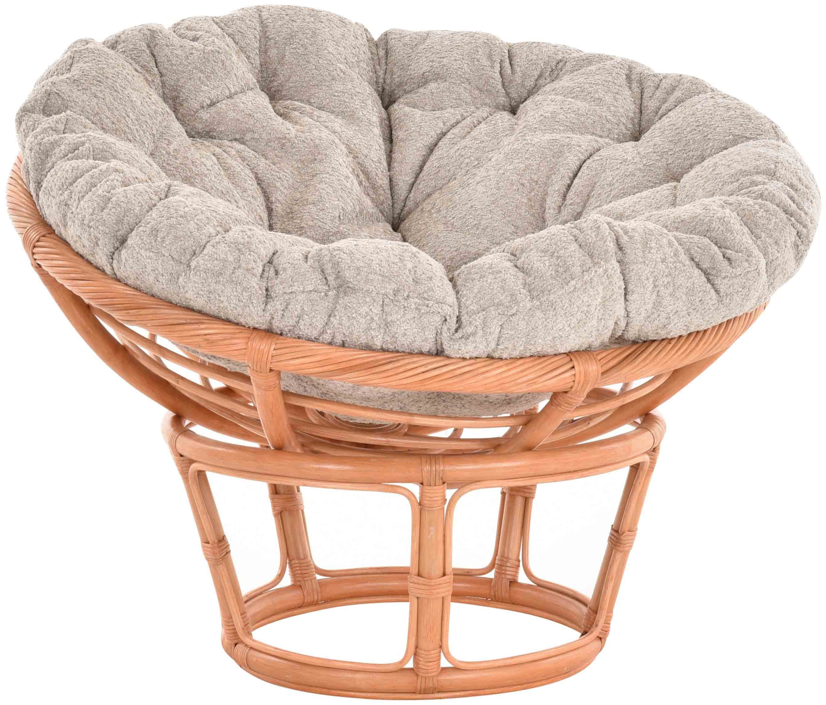 Krines Home XXL-Sessel Rattan Papasansessel XXL mit Kissen Relax Natur Liegesessel (100cm), Papasan, Chair