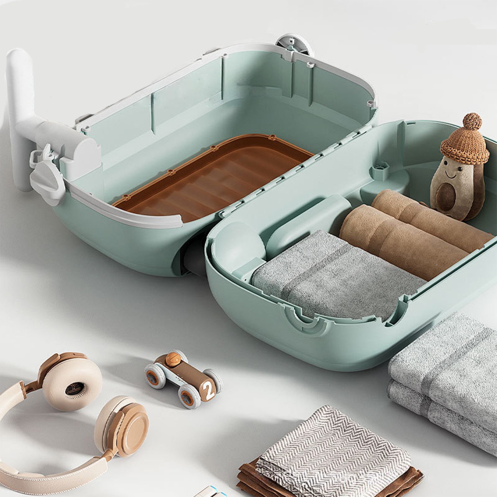 Jumpeak Kinderkoffer Kinderkoffer zum Draufsitzen,Kinderkoffer Mädchen/Jungs,mit Rollen, 4 Rollen, Kinderkoffer zum Sitzen und Ziehen,Großer Stauraum,Klappbare Fußstütze