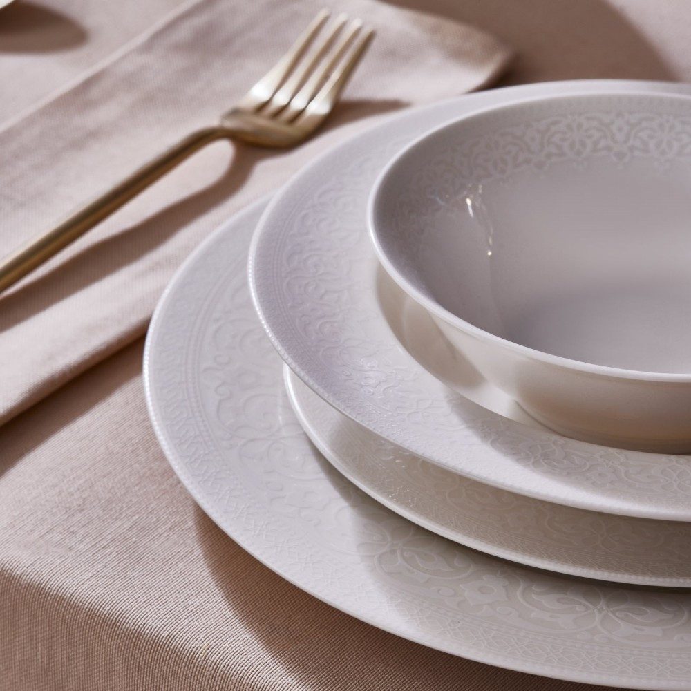 Karaca Geschirr-Set Karaca New Dome 24-tlg Bone China Geschirrset für 6 Personen, Weiß