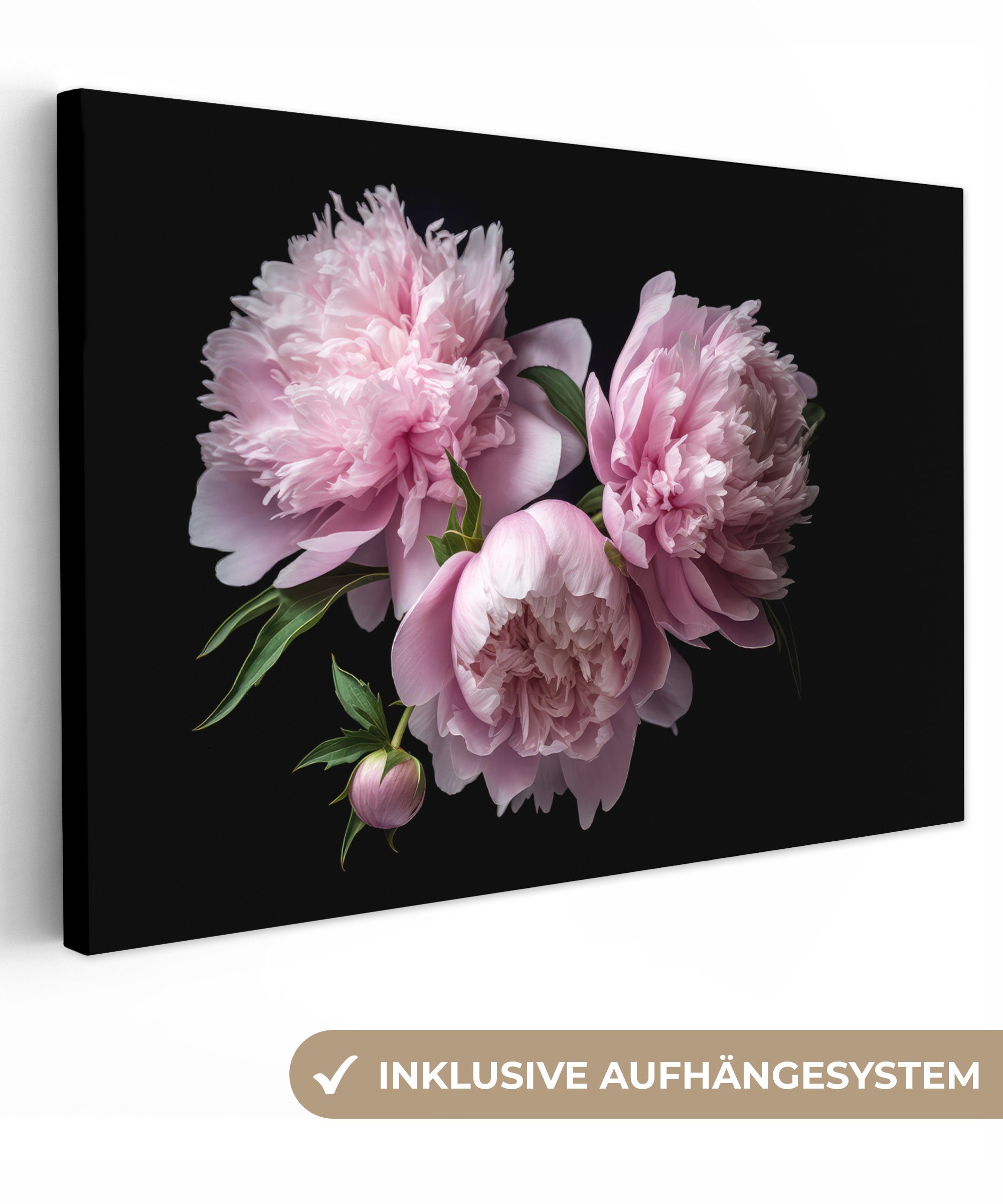 OneMillionCanvasses® Leinwandbild Pfingstrose - Rosa - Blumig - Botanisch - Natur, (1 St), Wandbild Leinwandbilder, Aufhängefertig, Wanddeko, 30x20 cm