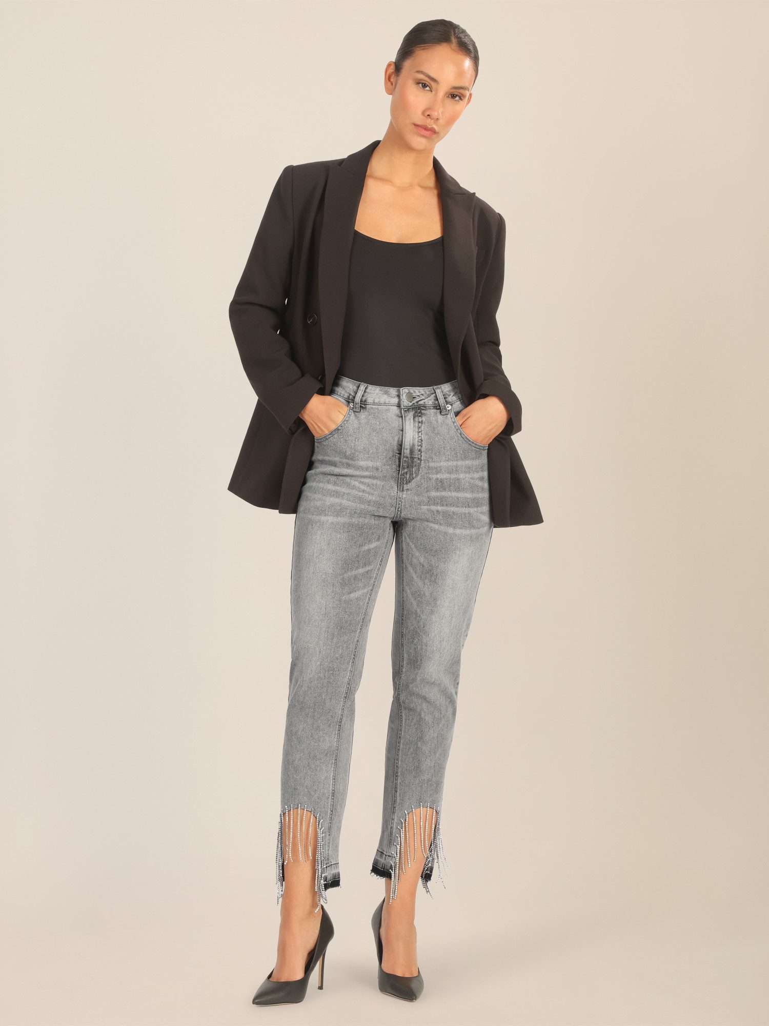 Apart Bootcut-Jeans mit Kristallstein Fransen am Saum günstig online kaufen