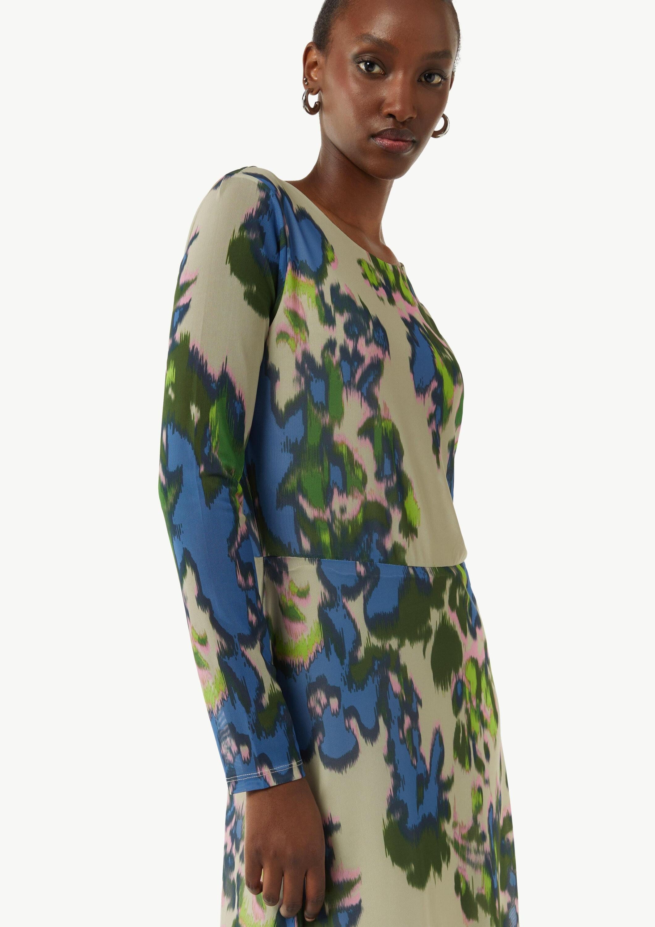 comma Midikleid Kleid Jerseykleid aus Mesh mit U-Boot-Ausschnitt