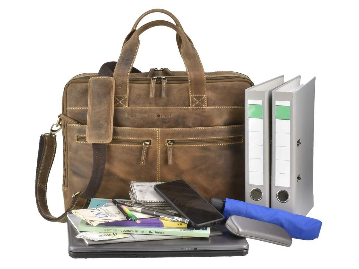Greenburry Aktentasche Vintage Lehrertasche Herren Leder Business Tasche 43x34cm 2 Fächer, used Look, Bürotasche, für Herren, für Damen