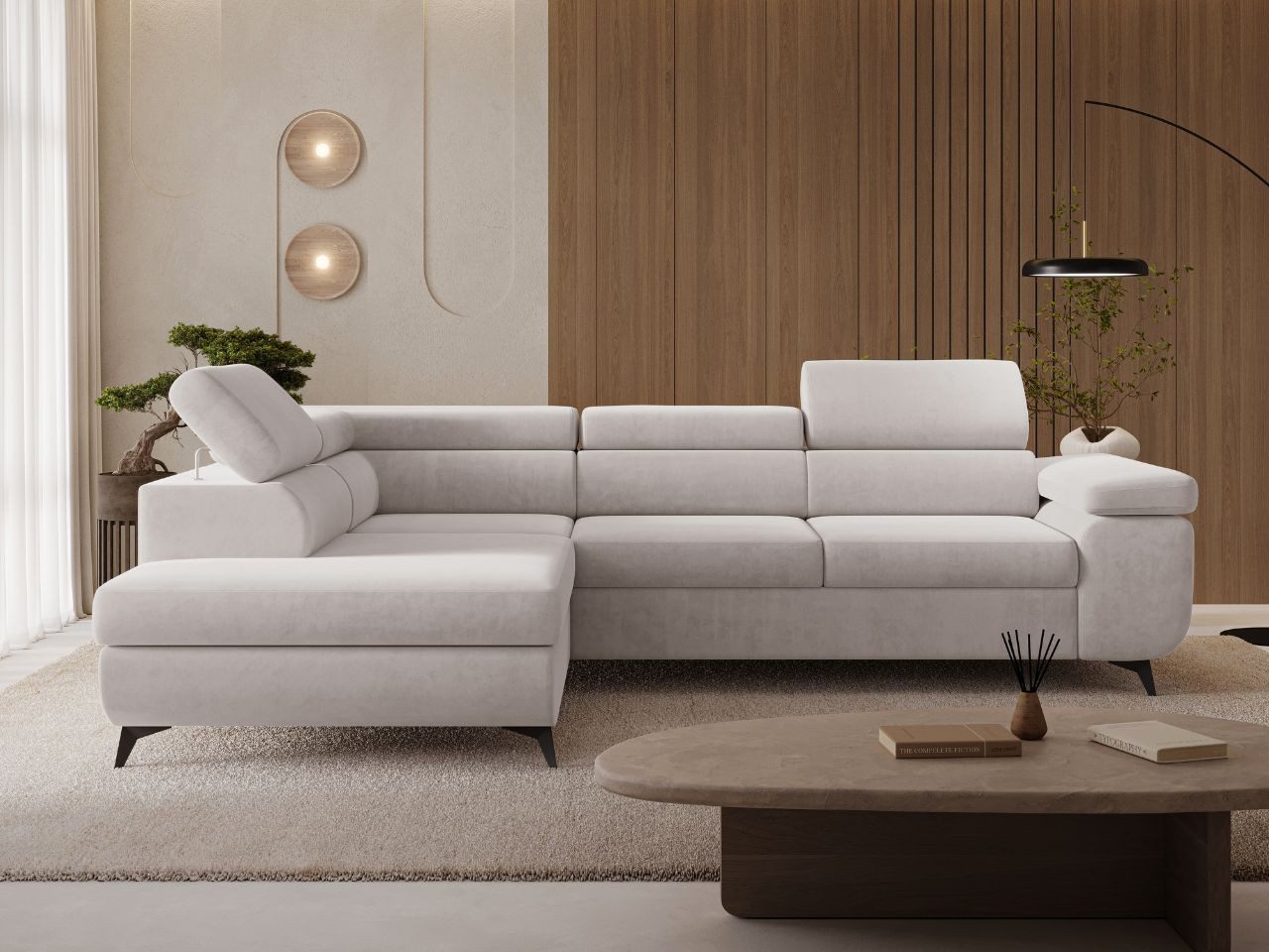 GrainGold Ecksofa L-Form Argon L, Set, Wellenfederkern, Bettkasten, Verstellbare Kopfstützen, Schlaffunktion