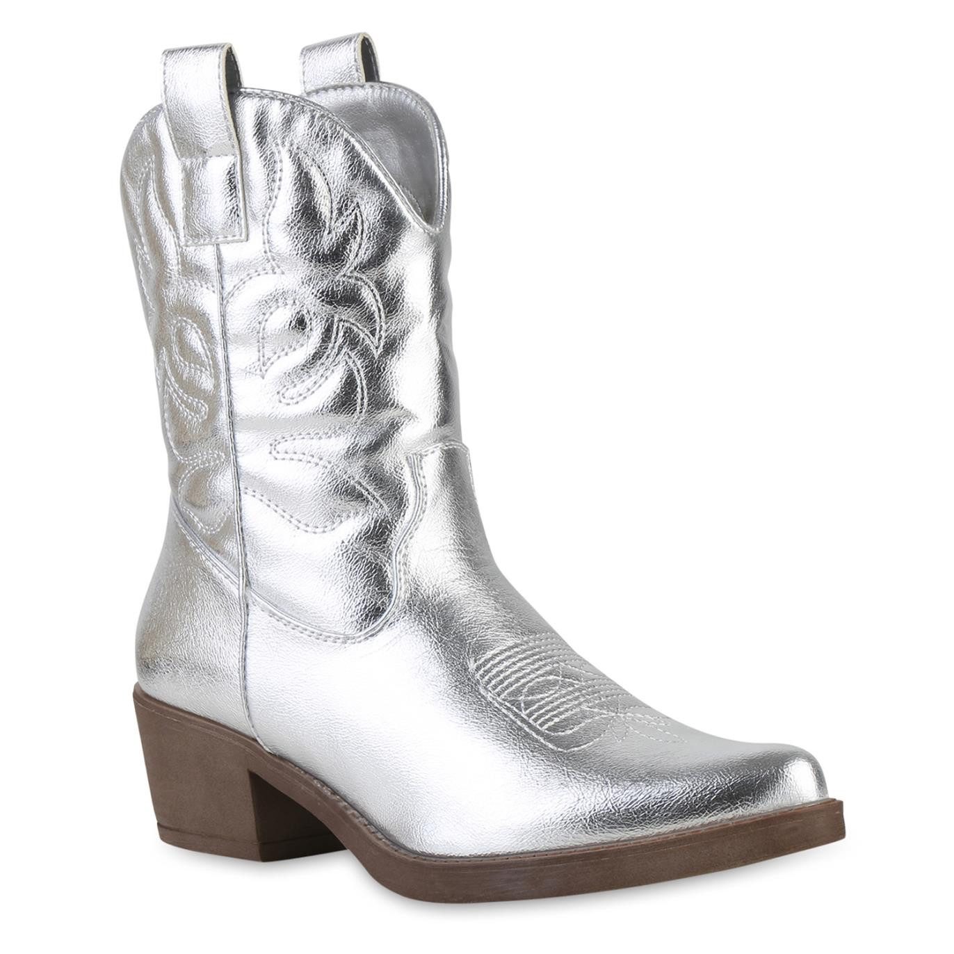 VAN HILL 840203 Cowboy Boots Damen Stiefeletten Cowboy Boots Stickereien Ho günstig online kaufen