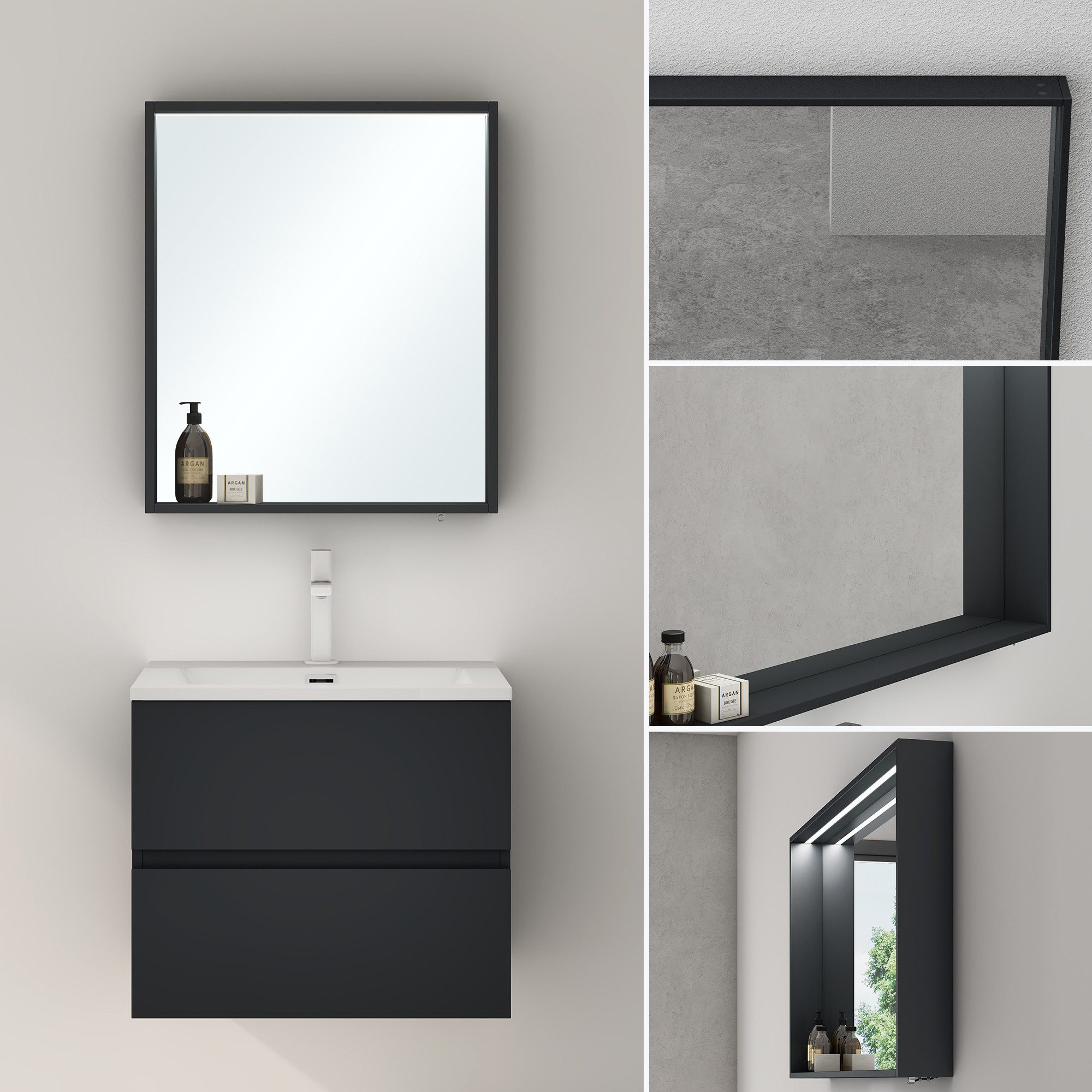 doporro Spiegelschrank Wandspiegel mit LED Wandschrank Badezimmer Spiegelschrank01