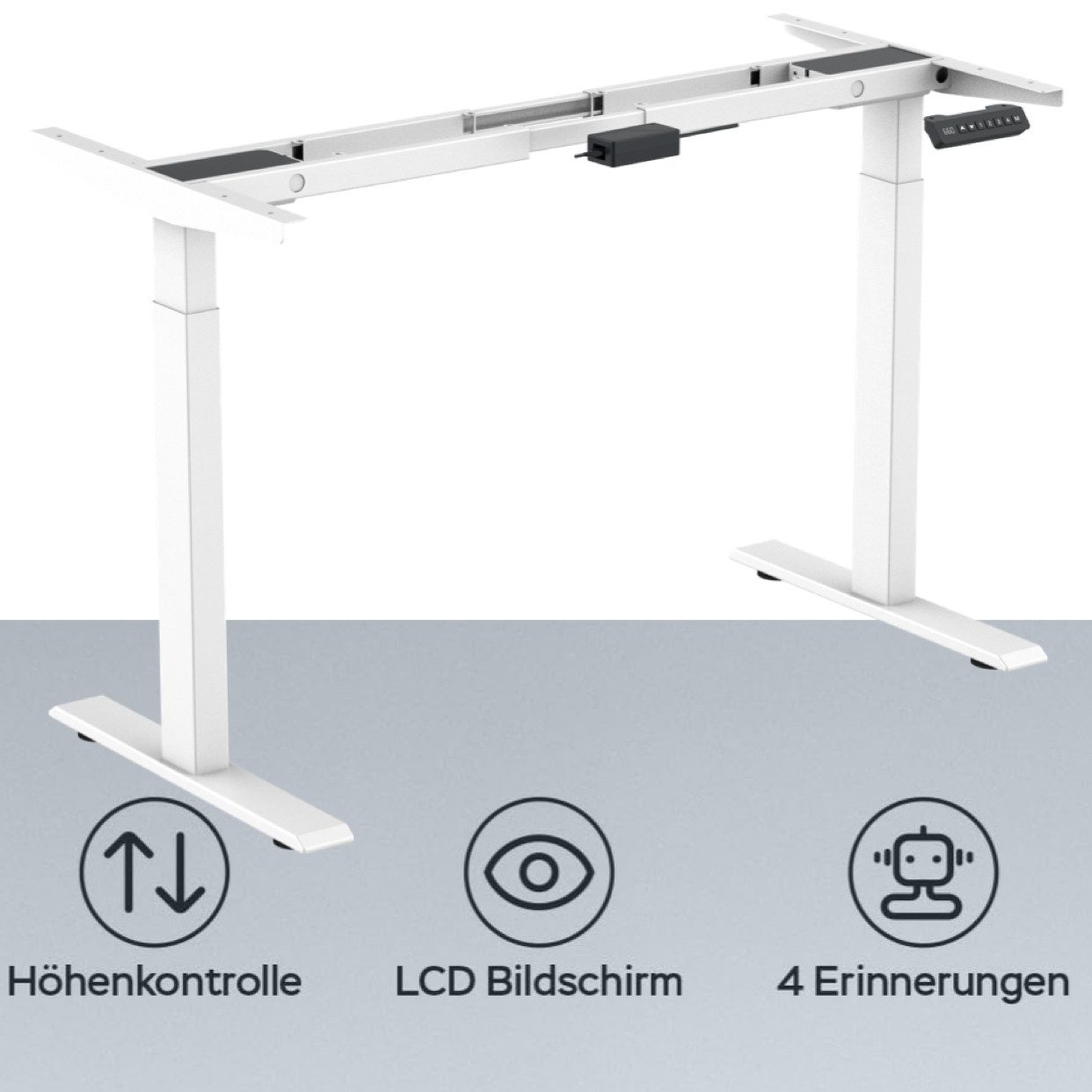 Super Solu Schreibtisch Elektrisch Höhenverstellbares Tischgestell Dual-Motor 2-Fach-Teleskop (4 Memory, 1-St., Weiß Tischgestell 3W 125 kg Tragfähigkeit), Antikollisionssystem/ Langes Sitzen Erinnerung/ Softstart/-Stop