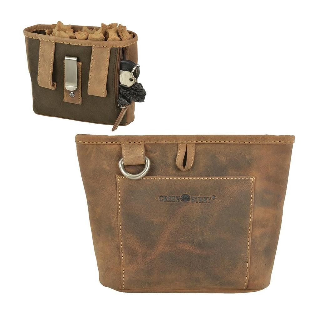 Greenburry Leckerlibeutel "Vintage" Leder, Futterbeutel für Hunde und Pferde, mit Gürtelclip, Magnetverschluss