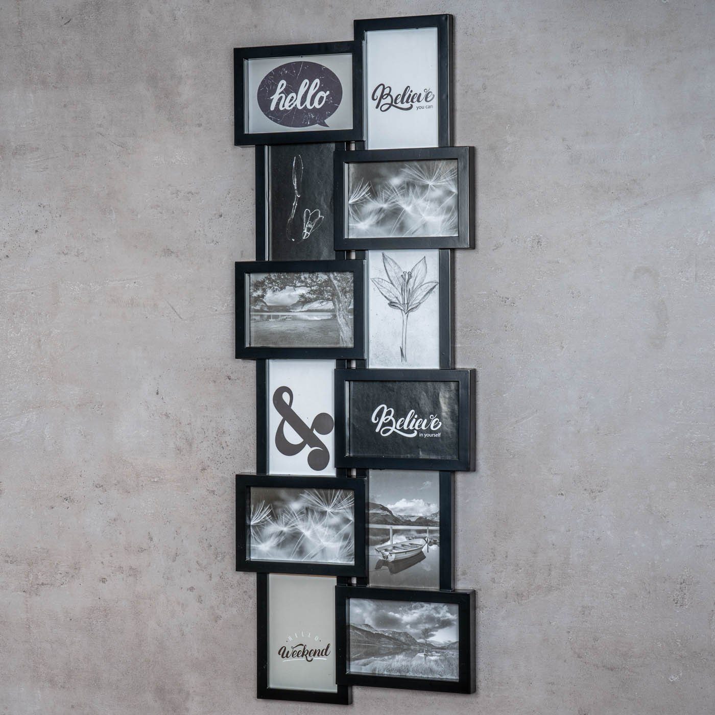 Levandeo® Bilderrahmen Collage, Bilderrahmen Schwarz 12 Fotos 32x83cm Galerie Fotogalerie Collage
