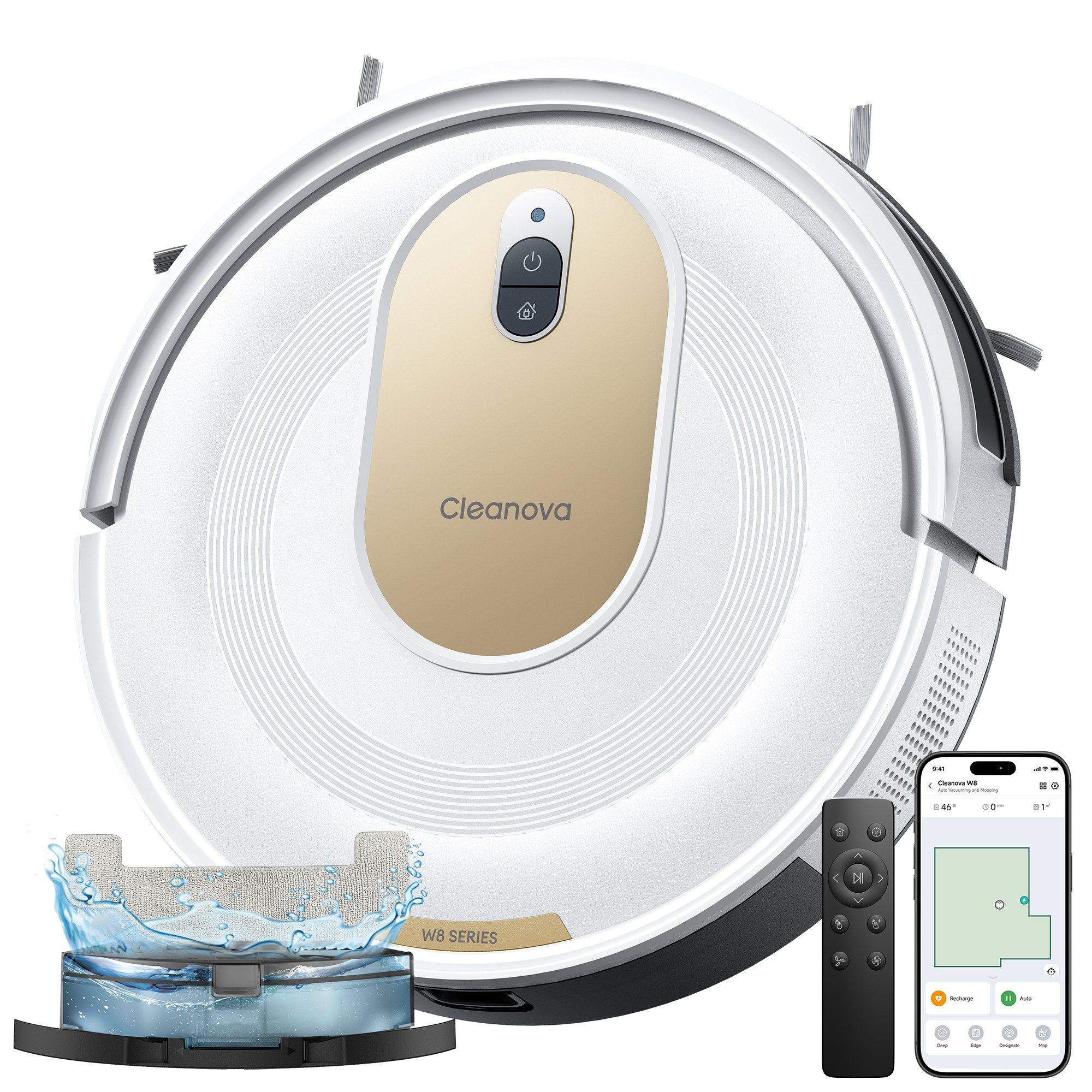 Vactidy Nass-Trocken-Saugroboter Vactidy W8 Saugroboter mit wischfunktion,3-in-1,Smarte Gyro-Navigation, beutellos, 5000Pa,150 min,Schlankes Design,Automatische Teppicherkennung