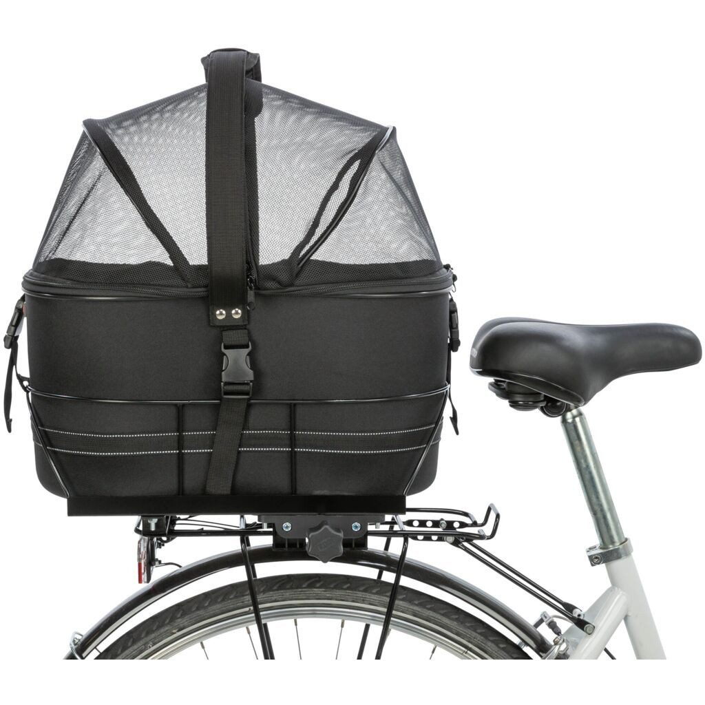 TRIXIE Tierfahrradkorb Hundefahrradkorb mit Netzhaube für Gepäckträger - schwarz - 29 × 42 ×