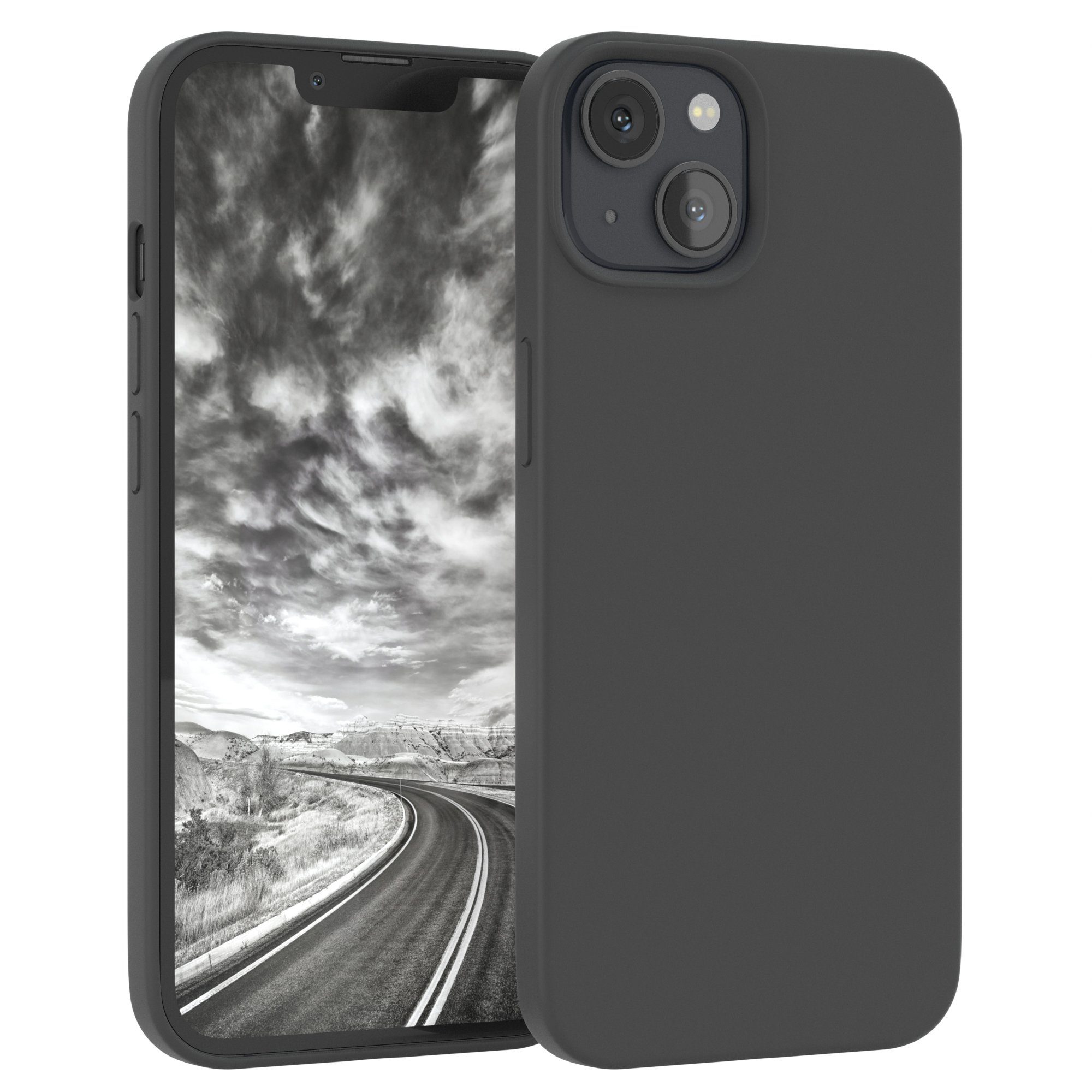 EAZY CASE Handyhülle Premium Silikon Case für Apple iPhone 13 6,1 Zoll, Schutzhülle mit Kameraschutz Back Cover Hülle Slimcover Anthrazit Grau
