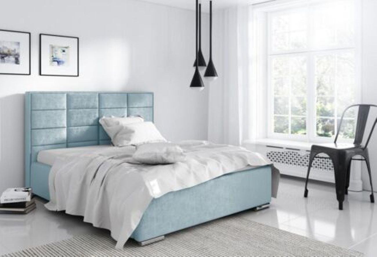 JVmoebel Bett, Bettrahmen Stoff Textil Design Doppel Hotel Modern Bett Schlafzimmer Blau