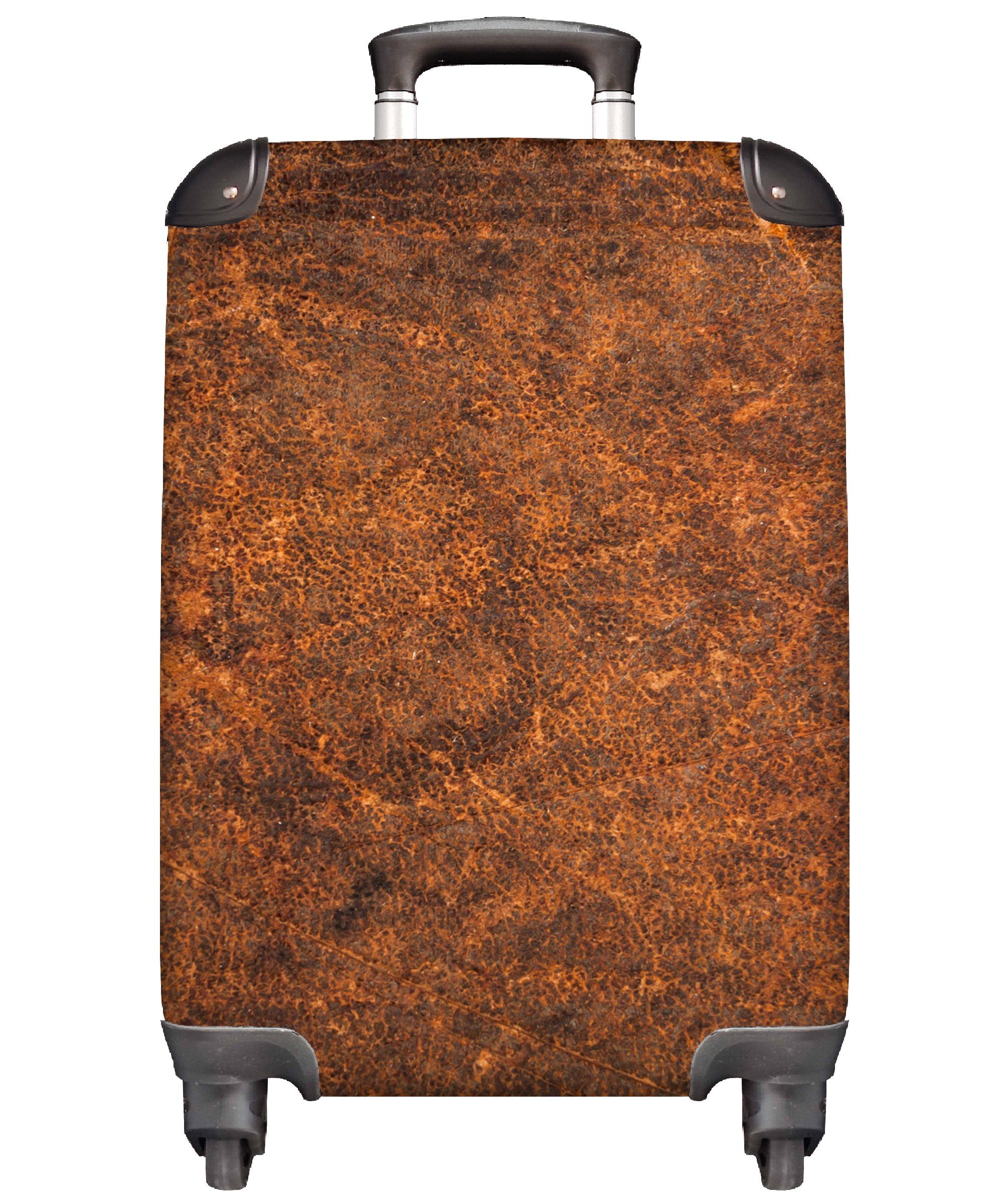 MuchoWow Handgepäckkoffer Leder - Textur - Braun - Orange, 4 Rollen, Reisetasche mit rollen, Handgepäck für Ferien, Trolley, Reisekoffer | Handgepäck-Koffer