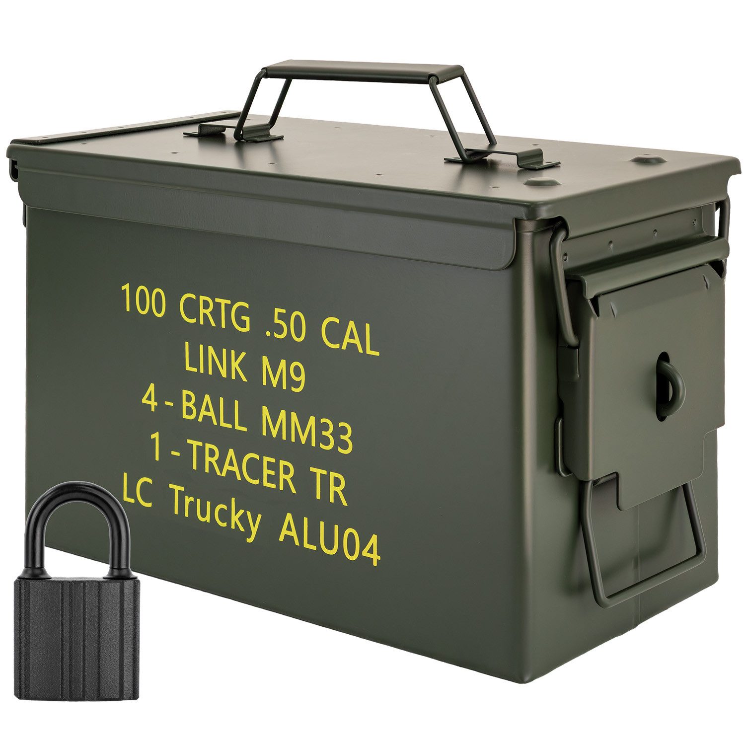 Aufbewahrungsbox Munitionsbox mit Schloss Box Metallkiste 31 x 16 x 19 cm Metall Grün