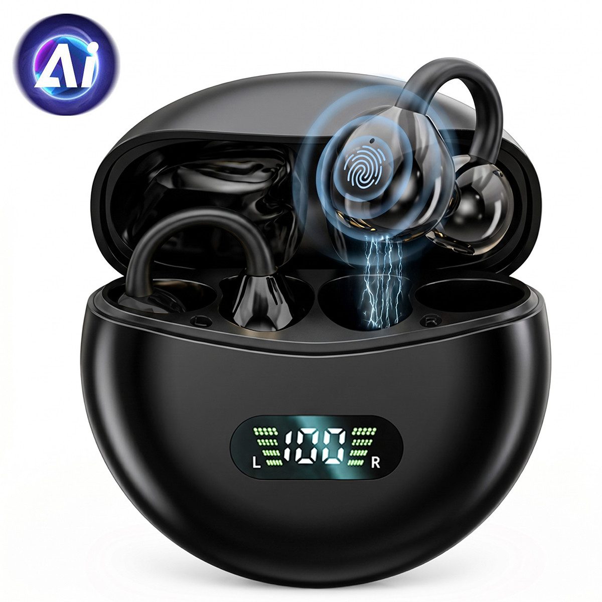 Vashoy Bluetooth kopfhörer mit ohrclip,offene KI-Übersetzung&Protokoll Bluetooth-Kopfhörer (148 Länder Übersetzungsfunktion, Bluetooth 5.4, Neuartiges Ohrclip-Design,IPX5 wasserdicht,geeignet für Sport und Büro)