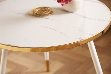 riess-ambiente Couchtisch PARIS Ø60cm weiß / gold (Set, 2-St), Wohnzimmer · Acrylglas · Metall-Beine · rund · Marmor-Design