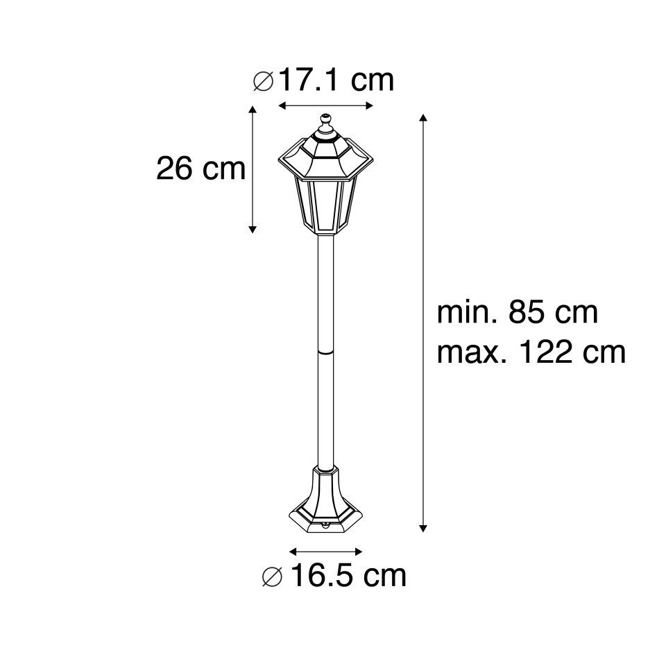 Qazqa Gartenleuchte New haven, ohne Leuchtmittel, Warmweiß, QAZQA Laterne außen, e27, Schwarz, Kunststoff, classic-antique