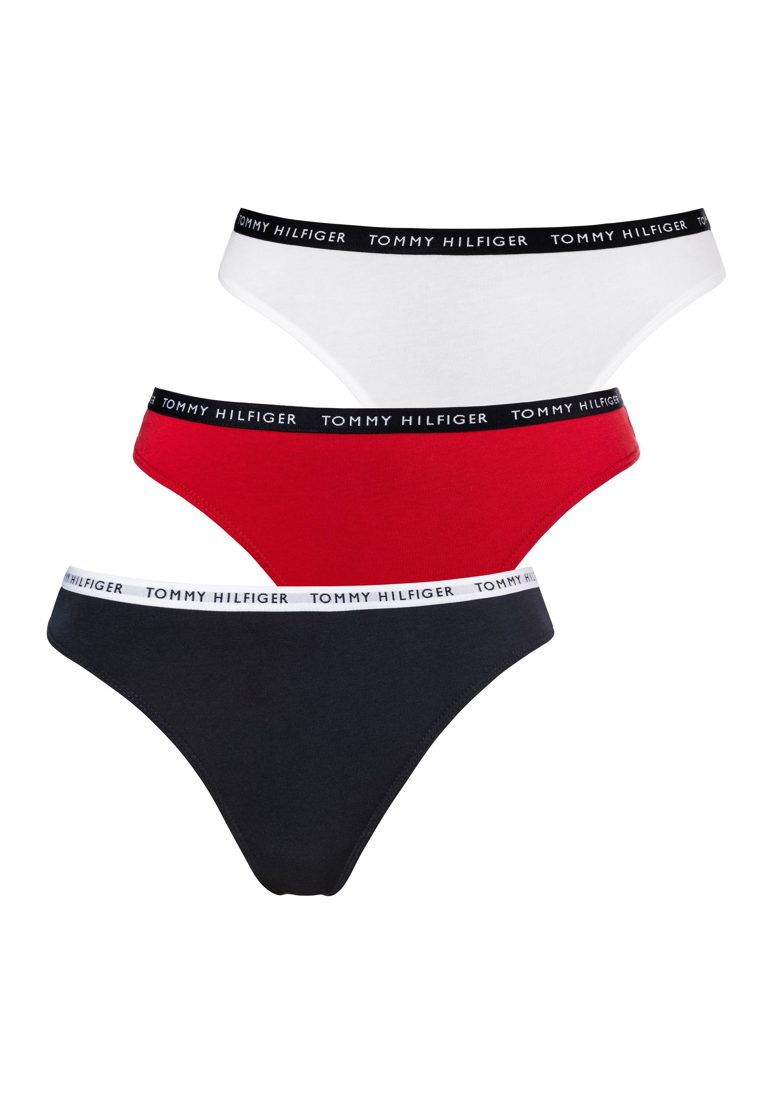 Logobündchen (3-St) rot blau, weiß, Hilfiger T-String schmalem Tommy mit Underwear