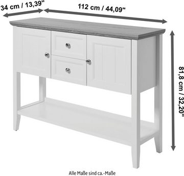 Jahnke Konsolentisch CLASSIC CONSOLE 110, Konsolentisch, 2 Türen, 2 Schubladen und 1 Ablage, 112x34x81,8 cm