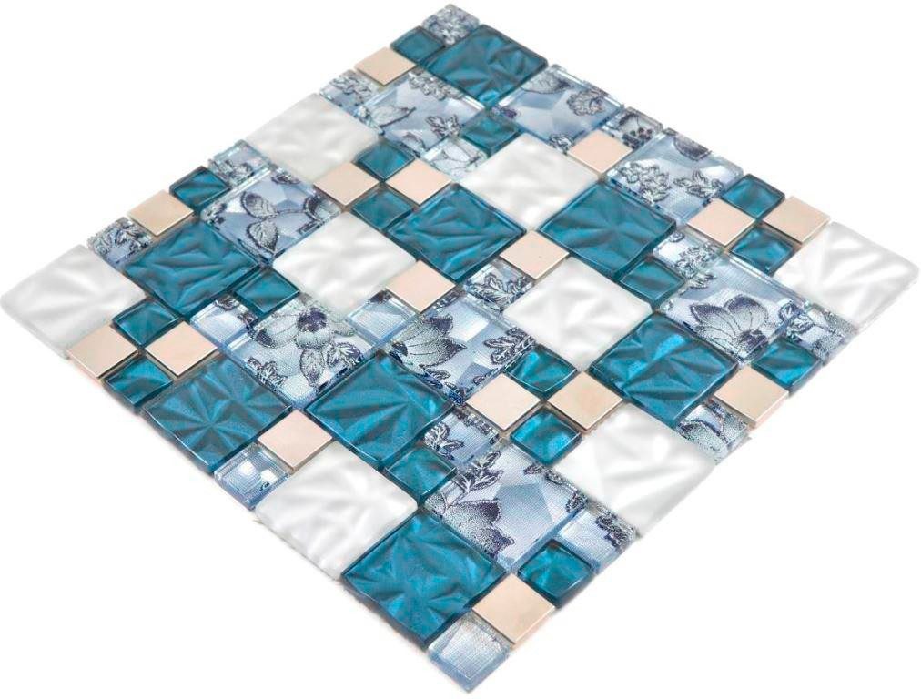 Mosani Mosaikfliesen Glasmosaik Mosaikfliesen Stahl grau anthrazit blau Wand Küche Bad