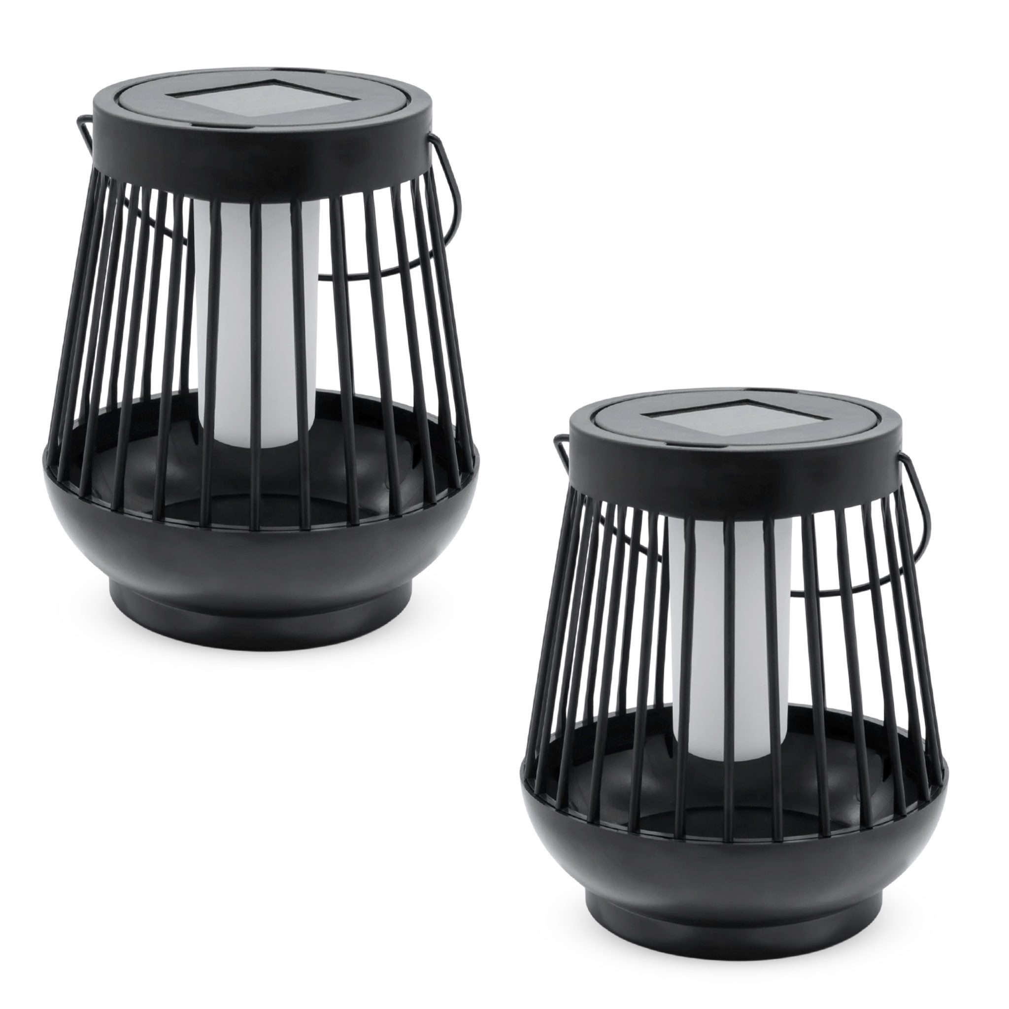 Spetebo LED Laterne Solar Laterne schwarz mit Flammeneffekt, Dämmerungssensor, LED fest integriert, orange, 2er Set, LED Deko Lampe für Außen zum Hängen oder St – Bild 5 von 5
