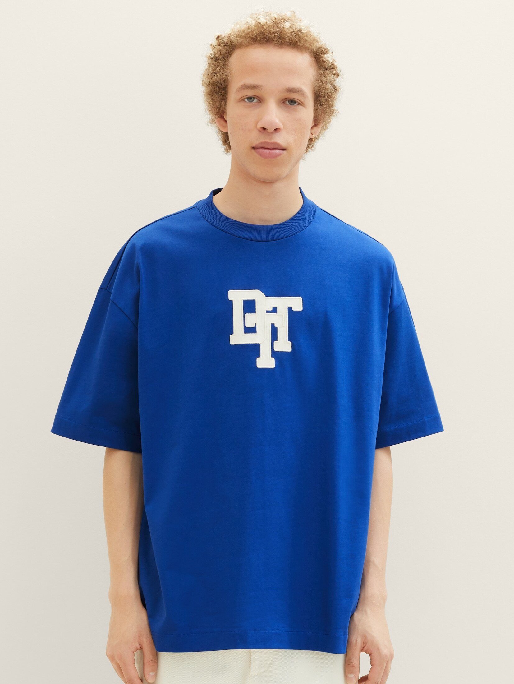 TOM shiny T-Shirt royal Denim Oversized Applikation mit T-Shirt TAILOR blue