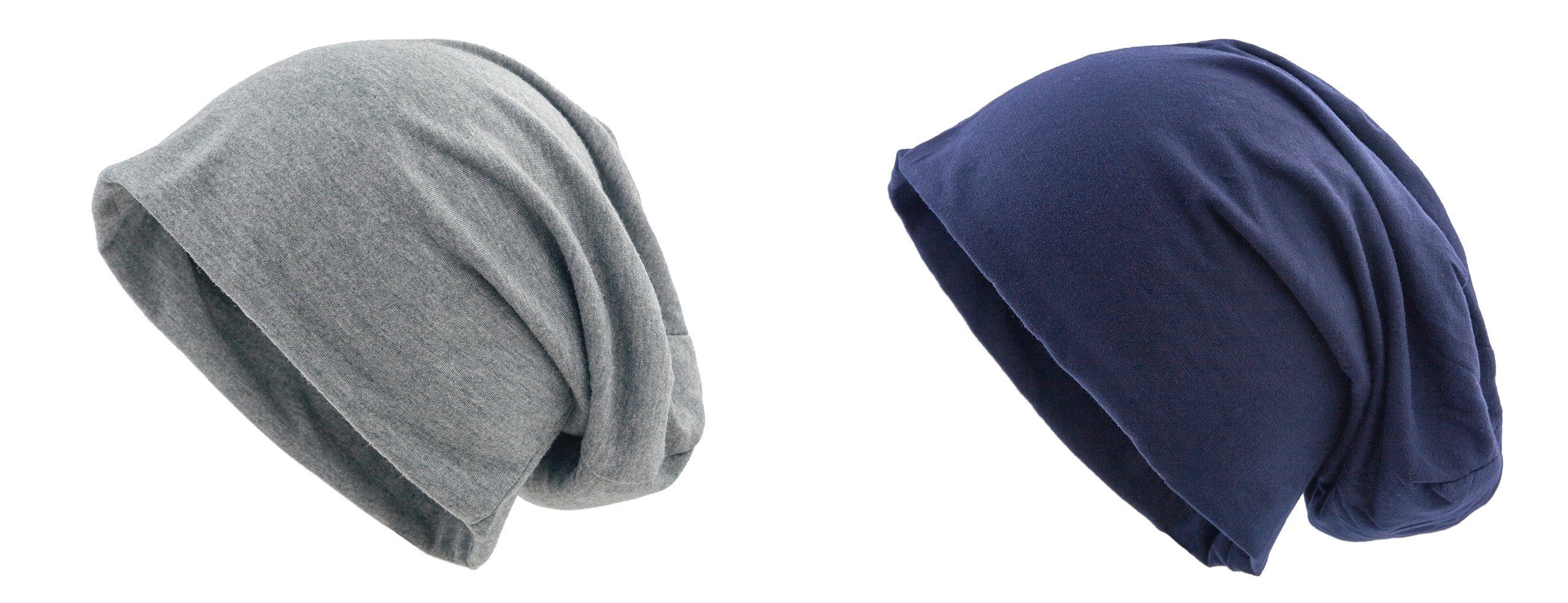 shenky Jerseymütze Doppelpack Beanie Mützen (2er Set) 28cm lang Grau/Navy