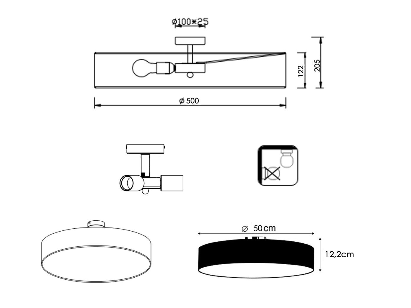 meineWunschleuchte LED Deckenleuchte, Stoff Warmweiß, 50cm Designklassiker Deckenbeleuchtung Ø wechselbar, Lampenschirm Schwarz, LED