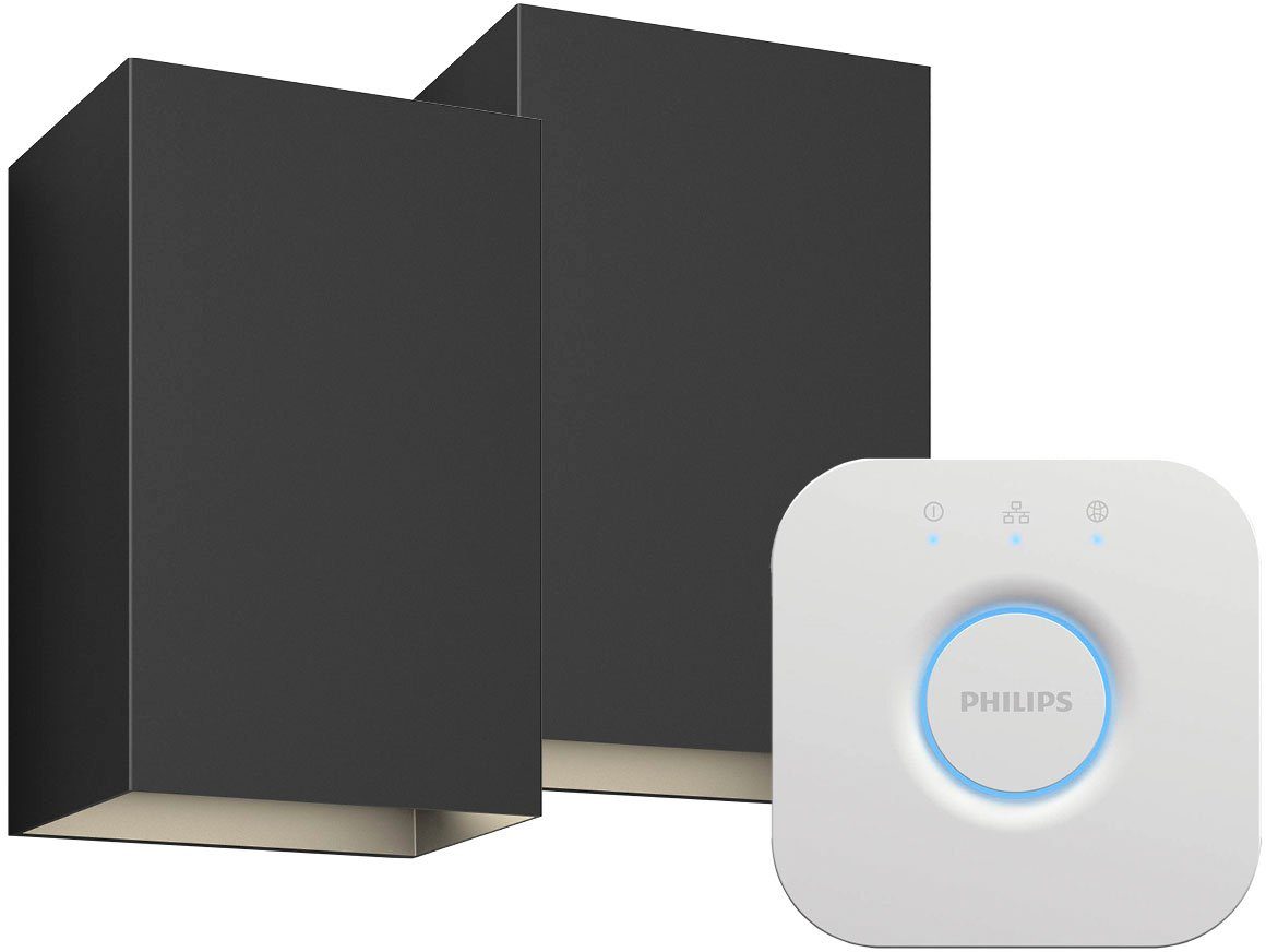 Philips Hue LED Außen-Wandleuchte Resonate, Dimmfunktion, LED fest integriert, RGB, White&Color Ambiance, Wandleuchte 2er Set + Hue Bridge