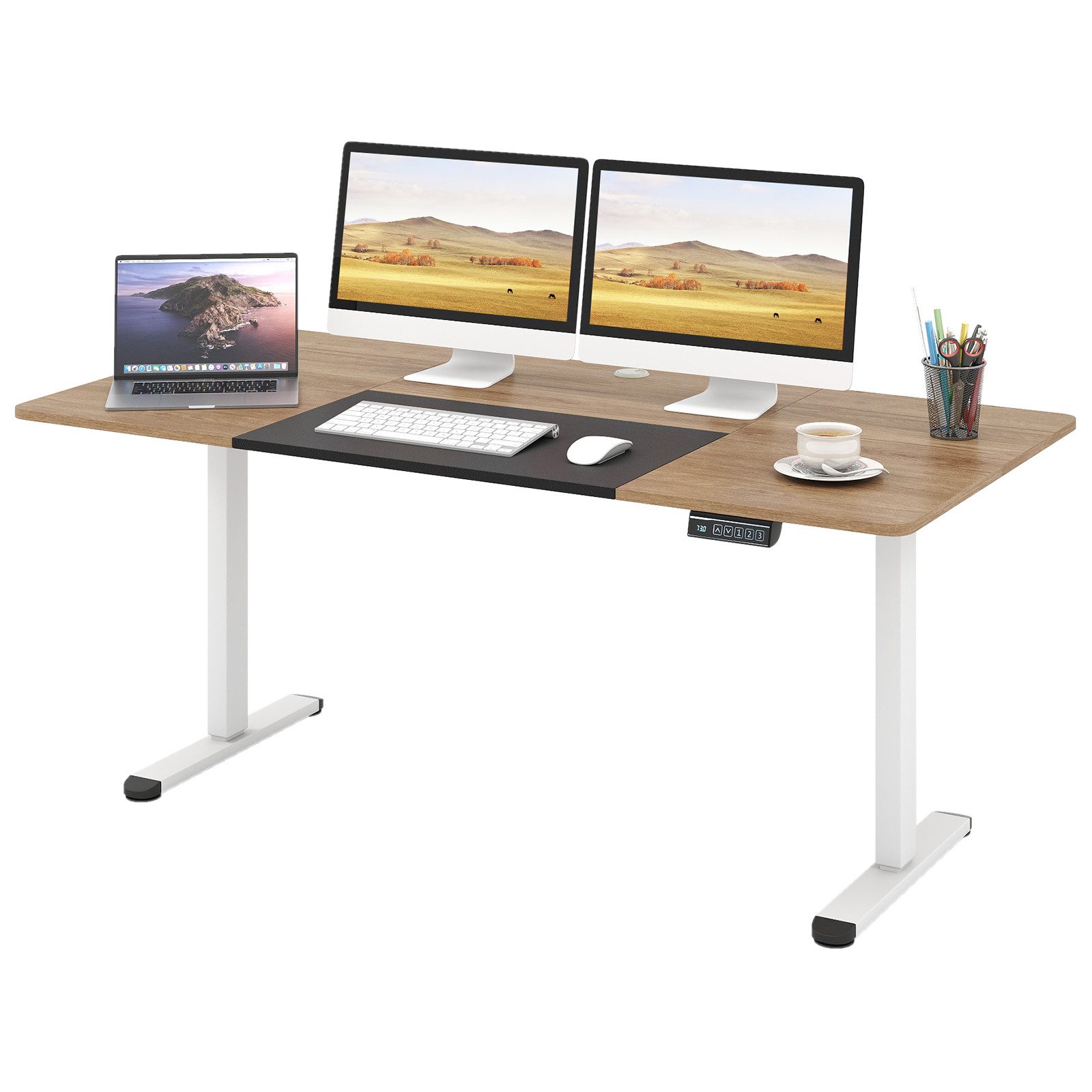 COSTWAY Schreibtisch, höhenverstellbar elektrisch, mit Memory-Funktion 140x70cm