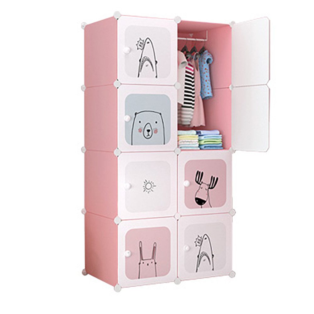 GarveeMore Kinderkleiderschrank Kinderkleiderschrank Kinderregal Schuhregal aus Kunststoff, mit 8 Würfeln