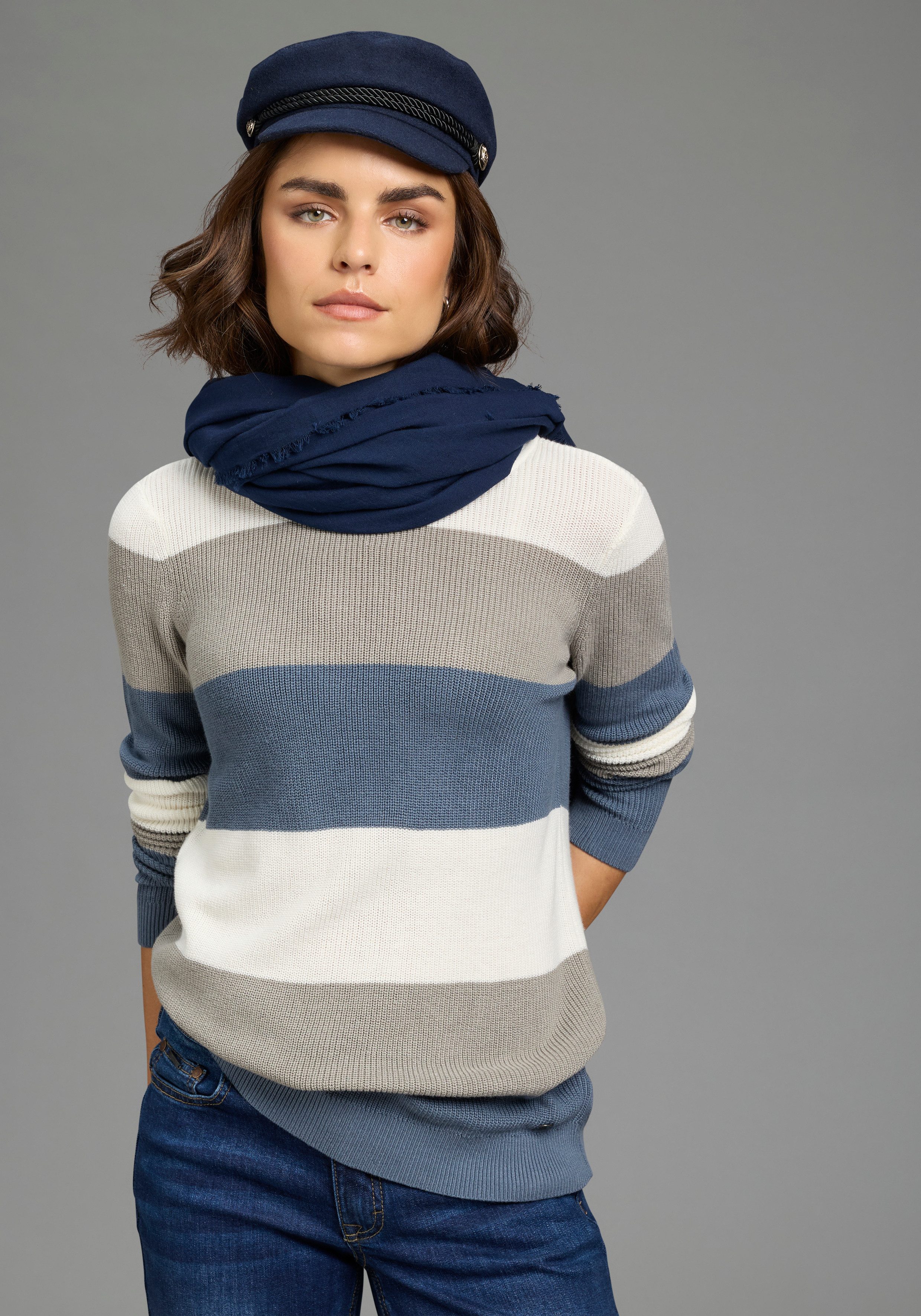 H.I.S Strickpullover in Streifenoptik mit Rundhalsausschnitt