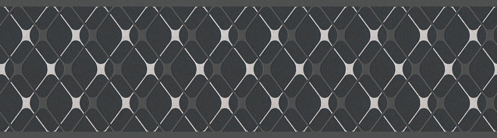 A.S. Création geometrisch, Geometrische Bordüre Tapete metallic, Bordüre Bordüre grau/metallic strukturiert, 11, Borders grafisch, Only Metallic