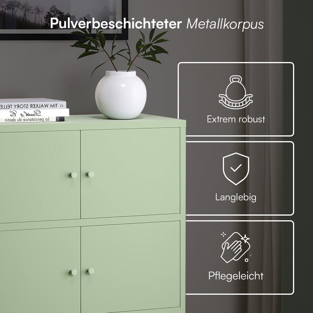 skølm Kommode Atriona aus Metall (Mintgrün, 2 Fächer & 4 Türen), Metallschrank 81 x 80 x 38 cm, auch verfügbar mit 3 Fächern