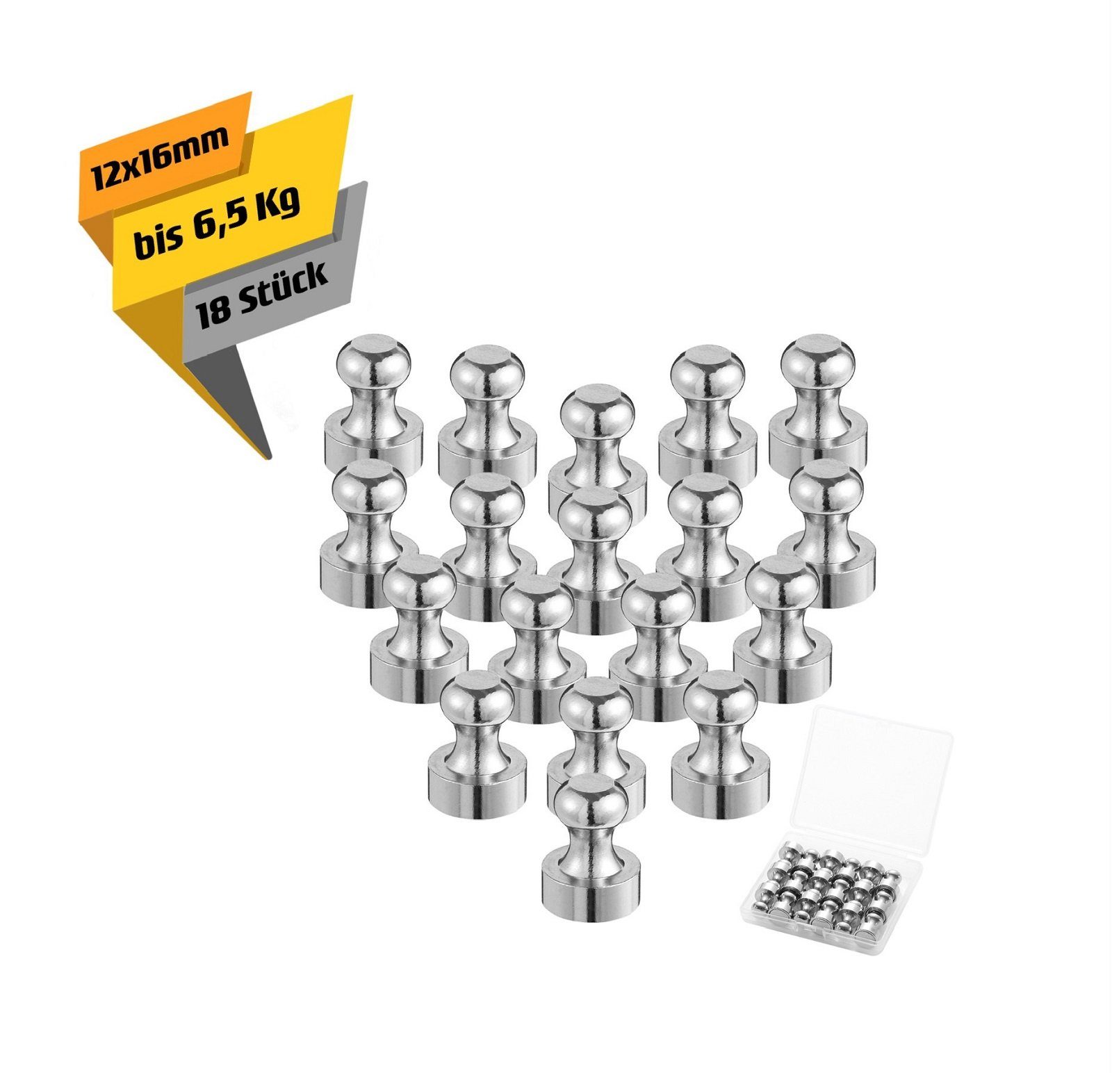 COOL-i ® Magnet (18 Stück), 18 Stück 12x16mm Metallmagnete für Pinnwand, Whiteboard & Kühlschrank