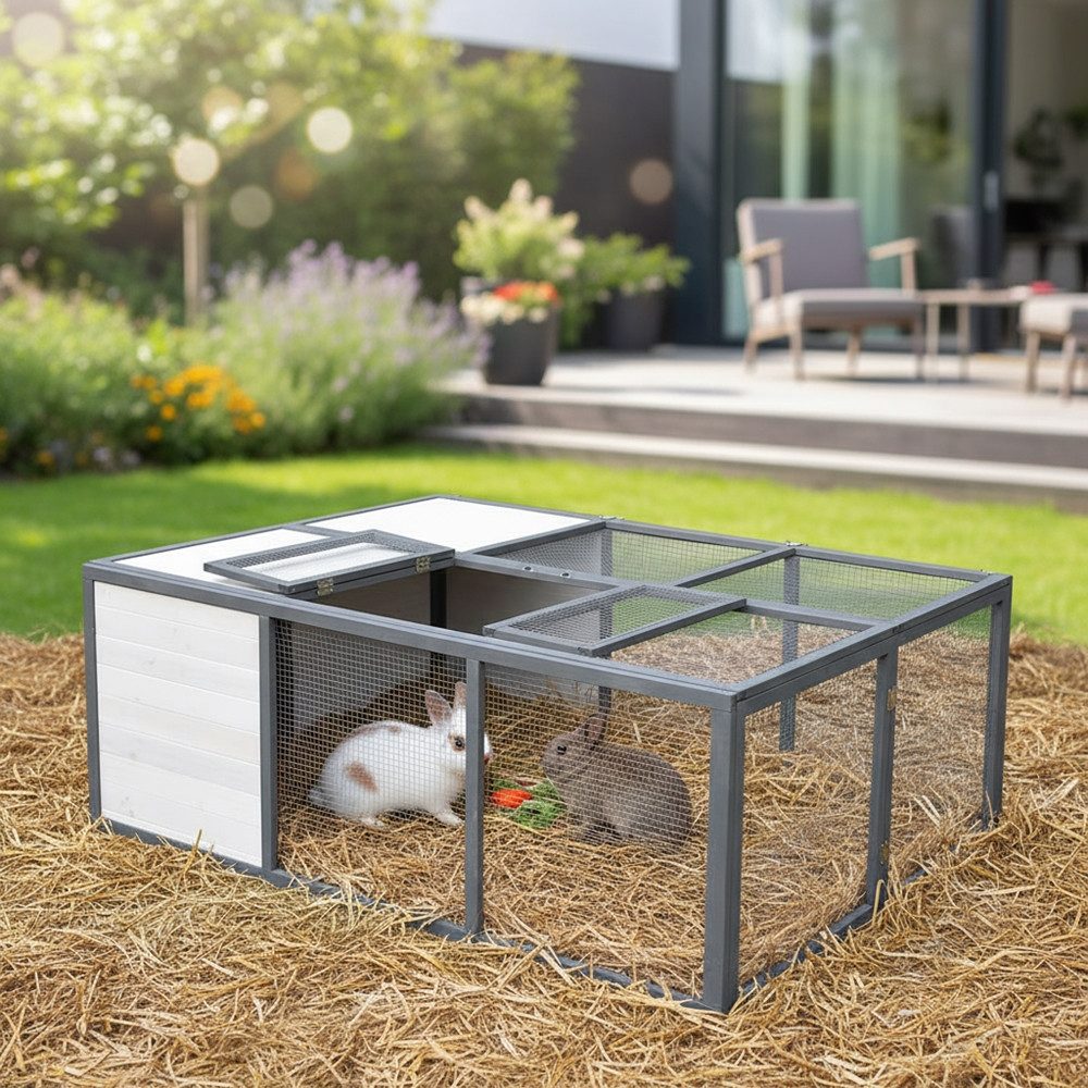 Melko Freigehege Freilaufgehege Faltbar Hasen Kaninchen Meerschweinchen Freigehege, Optimaler Mix aus Freilaufgehege und Hasenstall