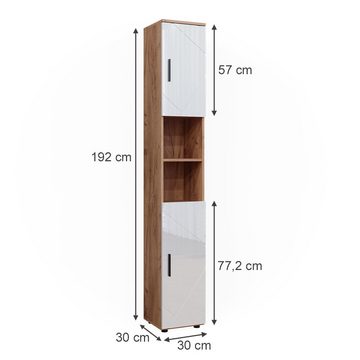 Vicco Hochschrank Badschrank IRMA Goldkraft-Eiche/Weiß Hochglanz